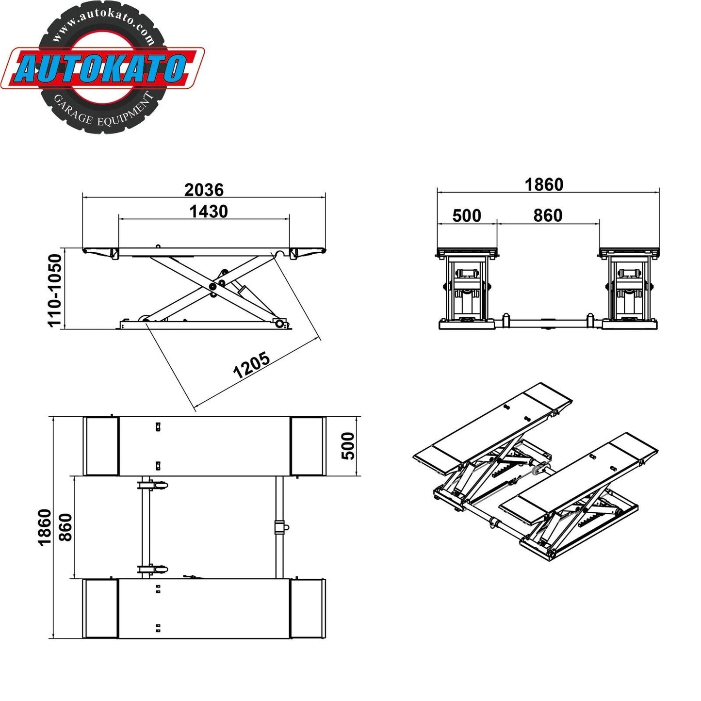 AUTOKATO Mid Rise Scissor Lift 8000lbs Electric Release Auto Lift 110V/1PH X85