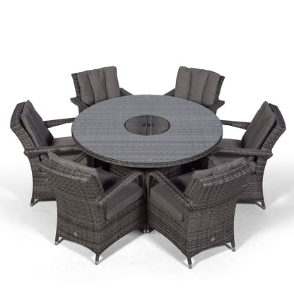 Arizona Luxury 6 Seater Grey Rattan Dining Set with Ice Bucket Drinks Cooler | Outdoor Poly Rattan Garden Table & Chairs Set with Parasol & Cover