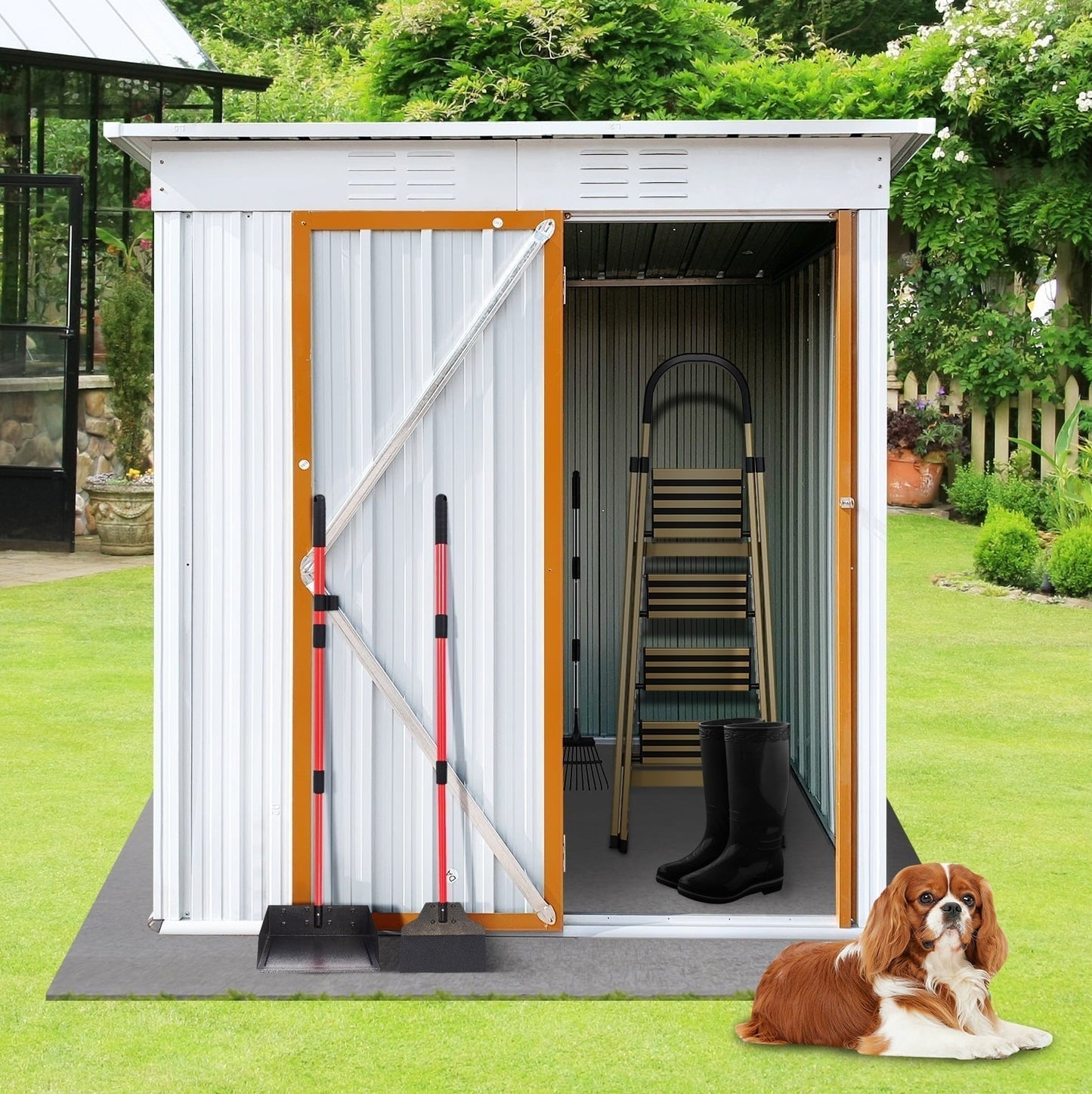 SYNGAR Storage Sheds 5 x 3 ft, Outdoor Storage Cabinet with Lockable Door Sloped Roof, Outdoor Storage Box Waterproof UV Proof for Patio Garden, Metal Tool Shed, White - Walmart.com