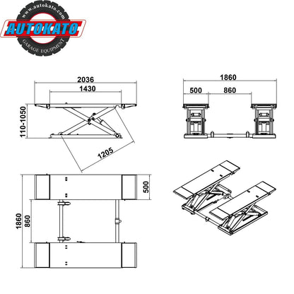 AUTOKATO Mid Rise Scissor Lift 8000lbs Electric Release Auto Lift 110V/1PH X85