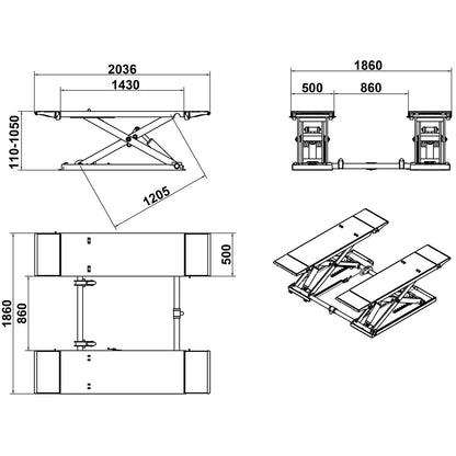AUTOKATO Mid Rise Scissor Lift 8000lbs Penumatic Release Auto Lift 110V/1PH